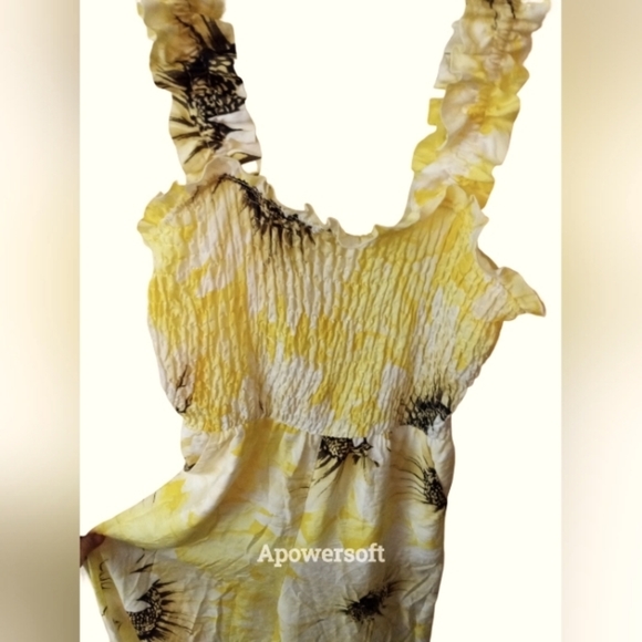 H&m Sunflower Smocked Jumpsuit/Romper with pockets Womens Size XS - Picture 4 of 8